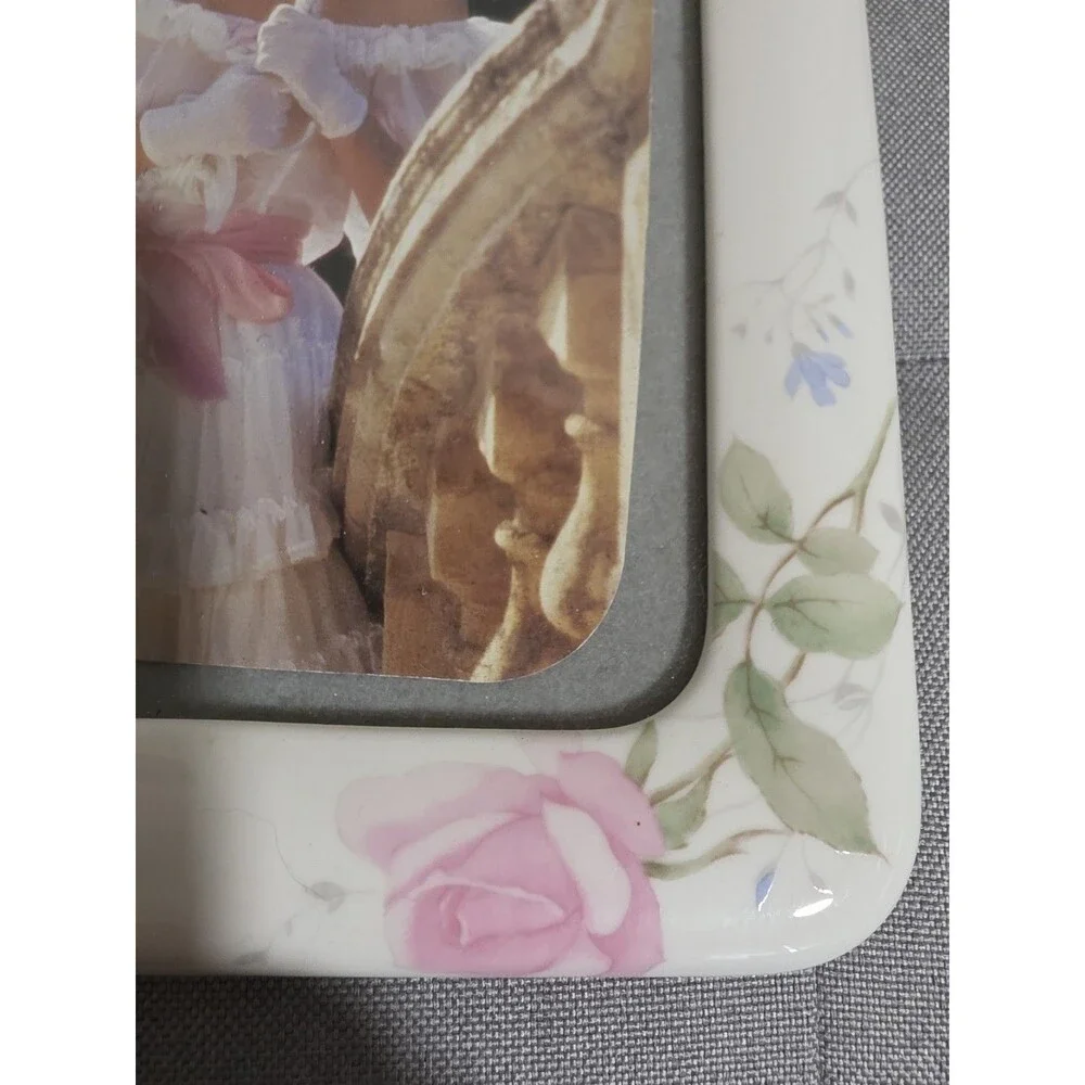 Vintage MIKASA Picture Frame White Bone China Floral Rose Detail Wedding 5X7 EuC